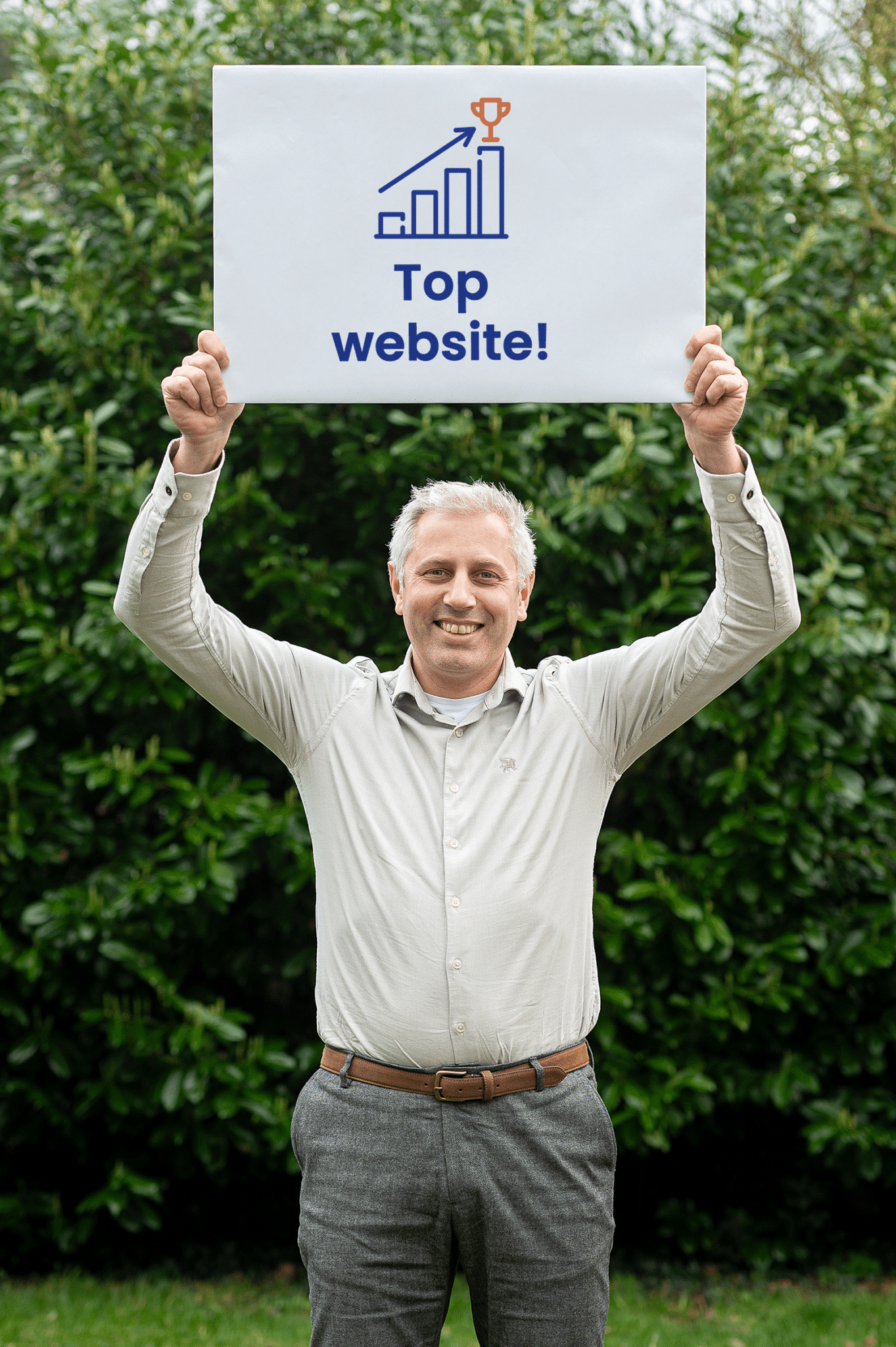 Mark houdt borg omhoog met de tekst: top website!